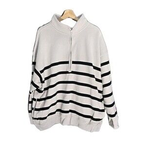 Abercrombie & Fitch Minimalist Nautical Striped Quarter Zip Pullover XXL